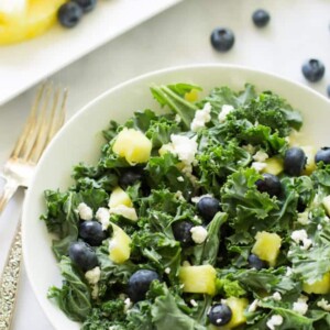 Overhead view of Kale Blueberry Pineapple Salad