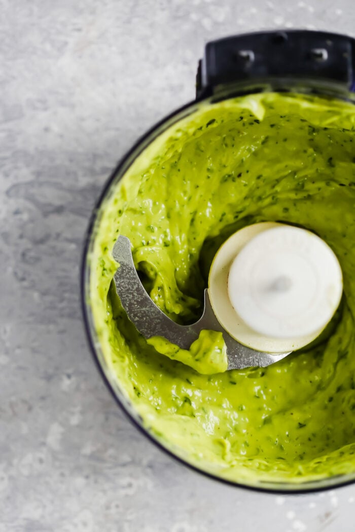 creamy avocado sauce in a food processor.