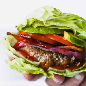 close up of Low-carb Bunless Burgers