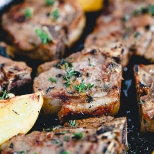lemon thyme lamb chops close up