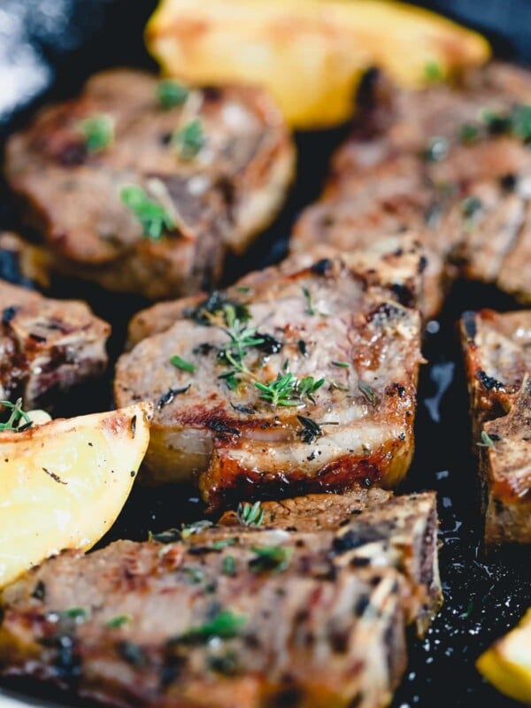 lemon thyme lamb chops close up