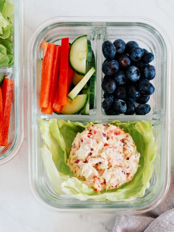 tuna salad bowls with blueberries and cucumbers