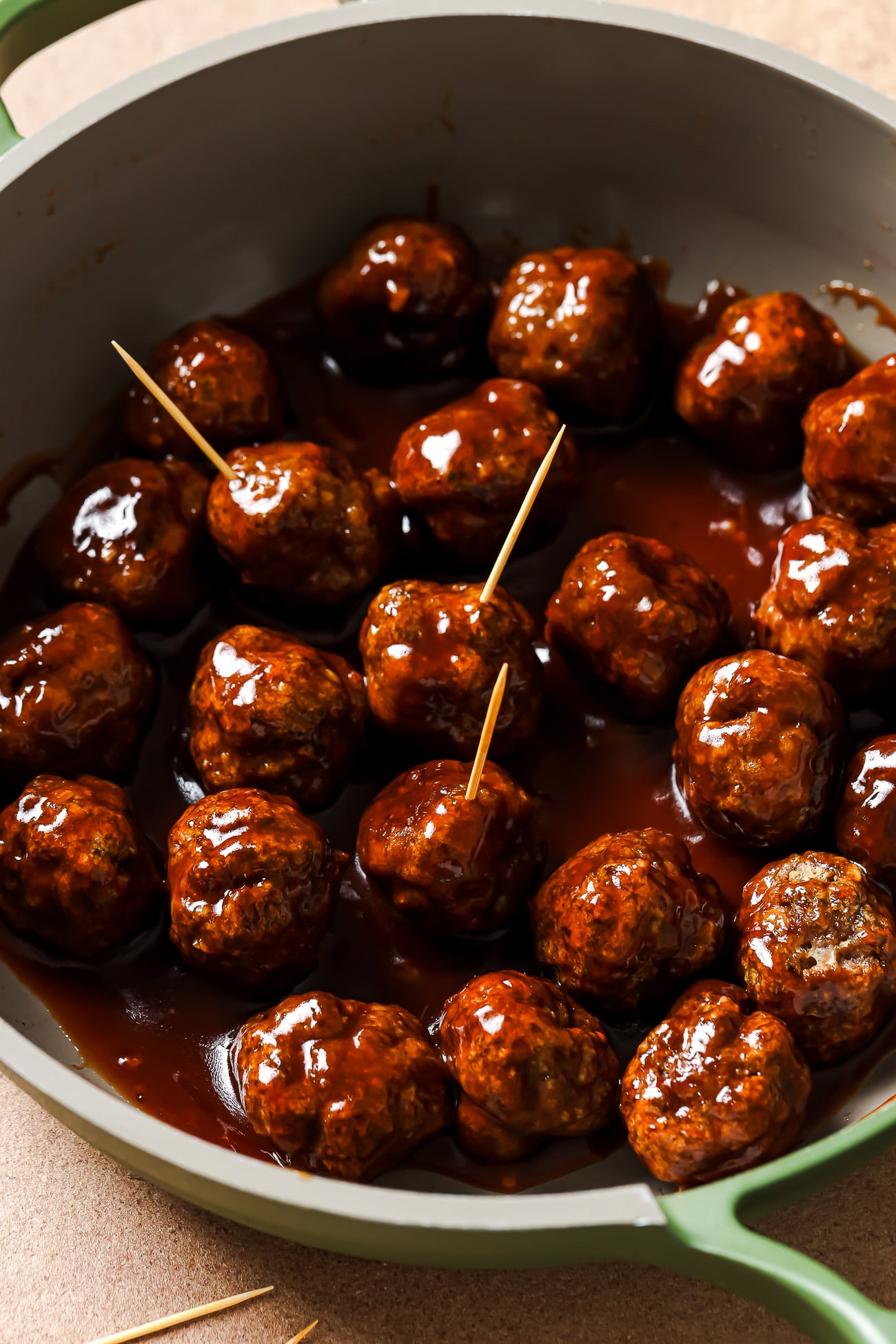 cocktail meatballs on a skillet.