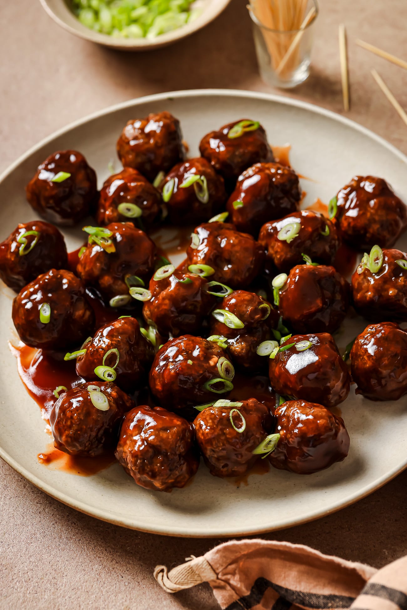 cocktail meatballs on a plate. 