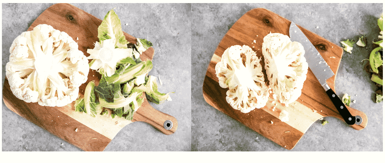 Step-by-step instructions on cutting a cauliflower into florets