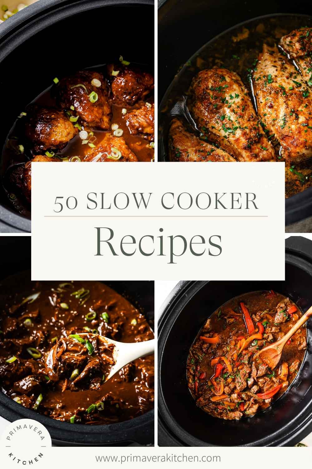 Titled Photo Collage (and shown): 50 Slow Cooker Recipes. 