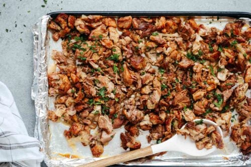 carnitas on a prepared baking sheet