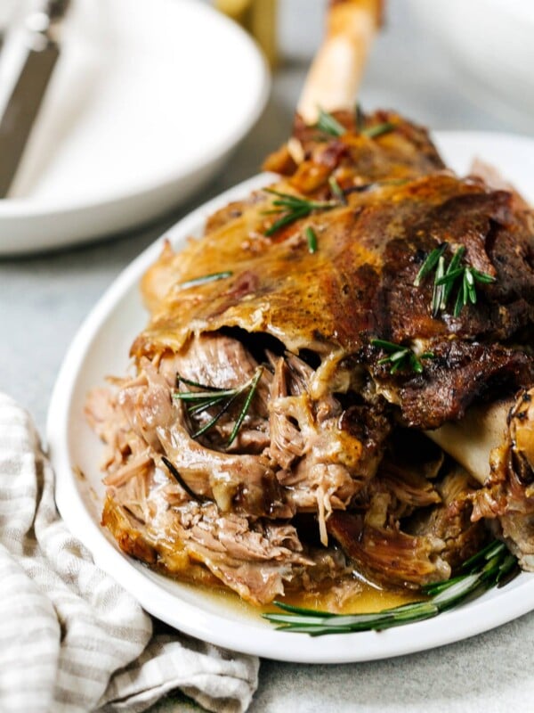 closeup of slow roast leg of lamb