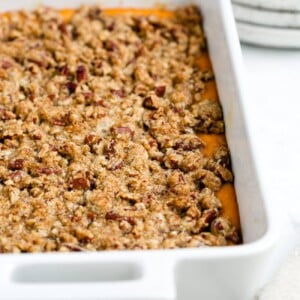 closeup of sweet potato casserole