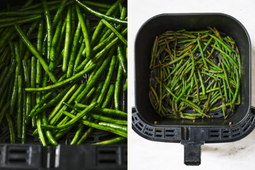 raw green beans in an air fryer