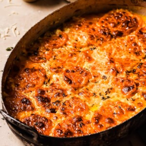 overhead view of sweet potato gratin