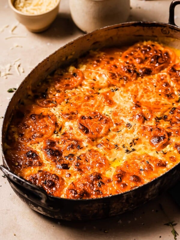 overhead view of sweet potato gratin