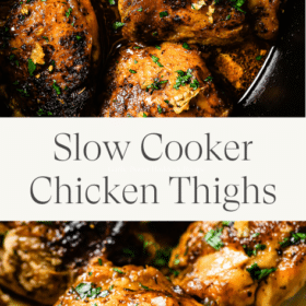 Titled Photo Collage (and shown): Slow Cooker Chicken Thighs