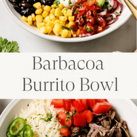 Titled Photo Collage (and shown): Barbacoa Burrito Bowl