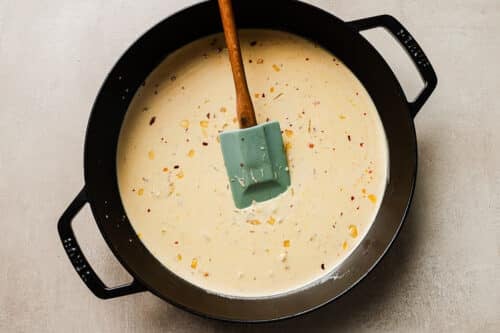 marry me sauce in a cast iron skillet.