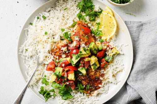 air fryer tilapia served with rice