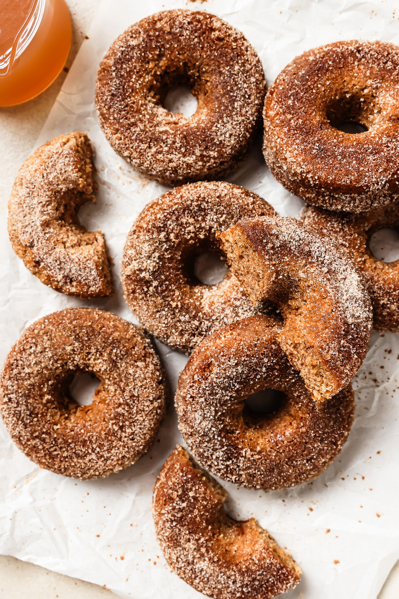 gluten free apple cider donuts on a countertop.
